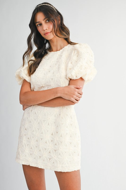 The 'Cindy Textured Puff Sleeve Mini Dress'