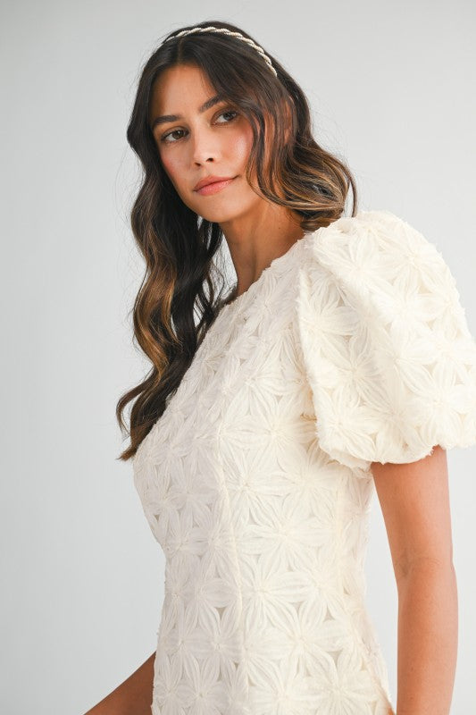 The 'Cindy Textured Puff Sleeve Mini Dress'