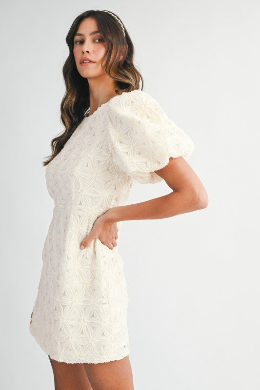 The 'Cindy Textured Puff Sleeve Mini Dress'