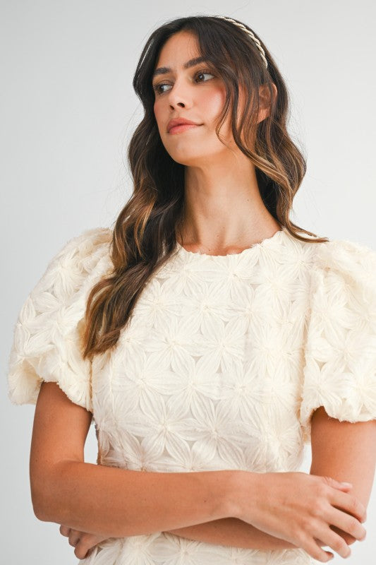 The 'Cindy Textured Puff Sleeve Mini Dress'