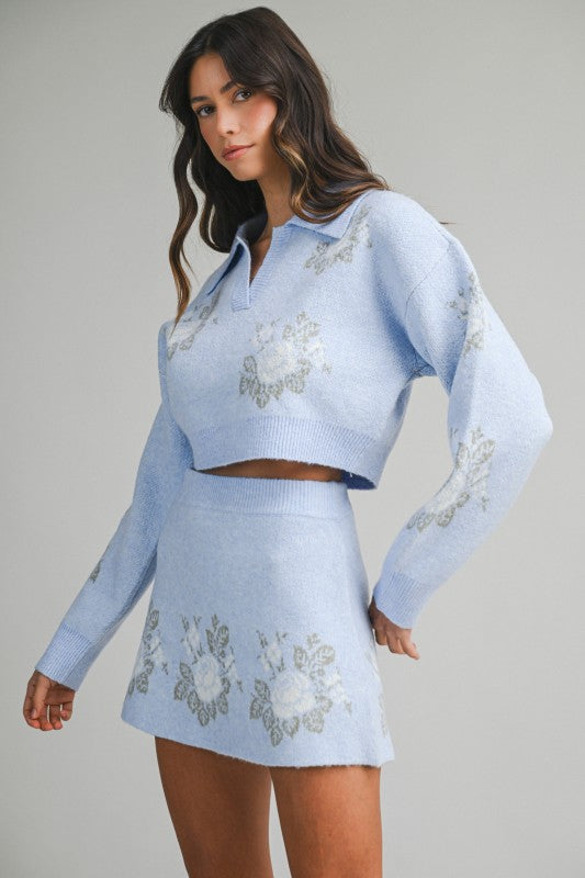The 'Floral Crop Sweater Skirt Set'
