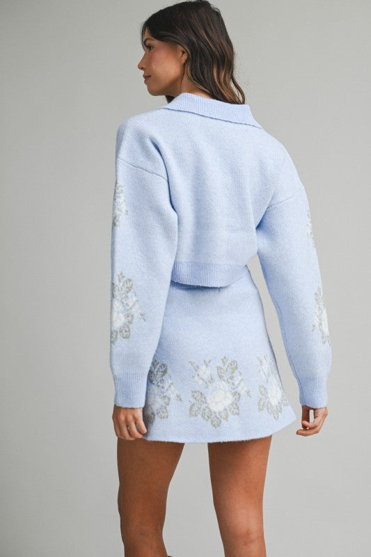 The 'Floral Crop Sweater Skirt Set'