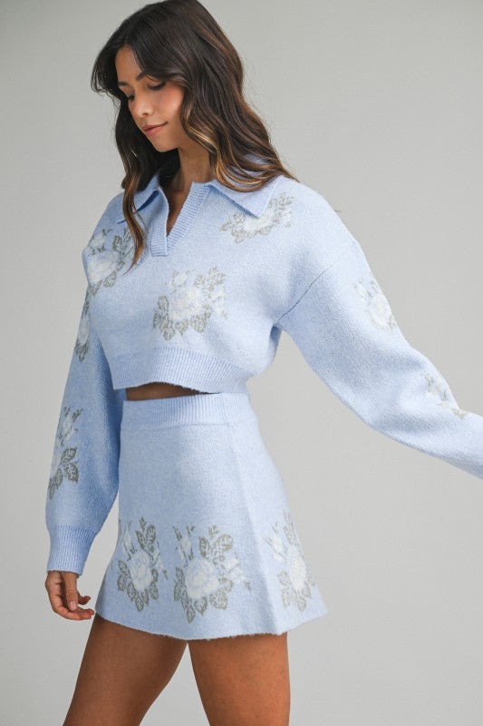 The 'Floral Crop Sweater Skirt Set'