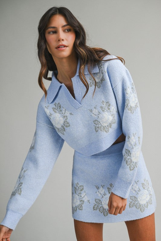 The 'Floral Crop Sweater Skirt Set'