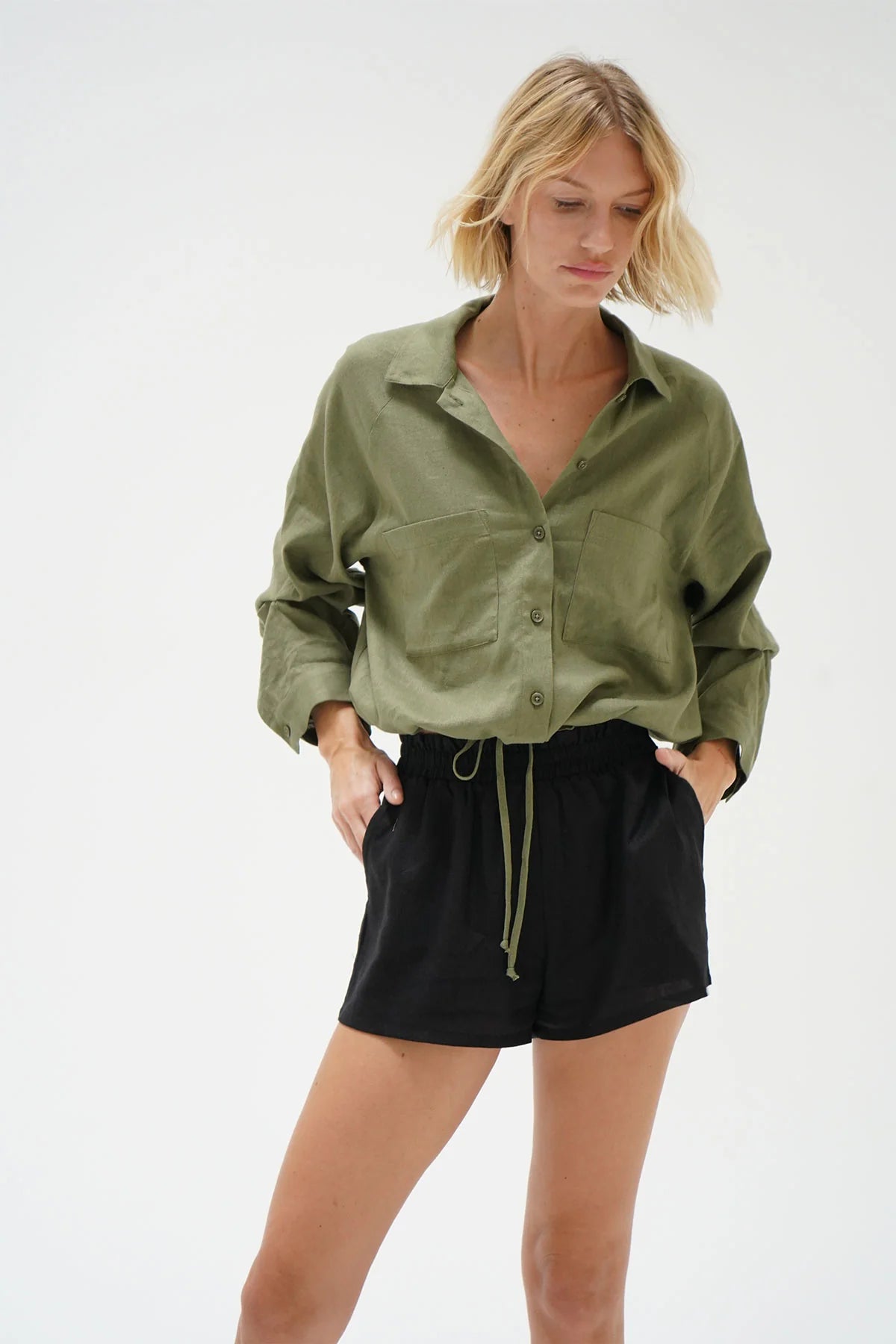 LNA ‘Alpine Drawstring Linen Top’