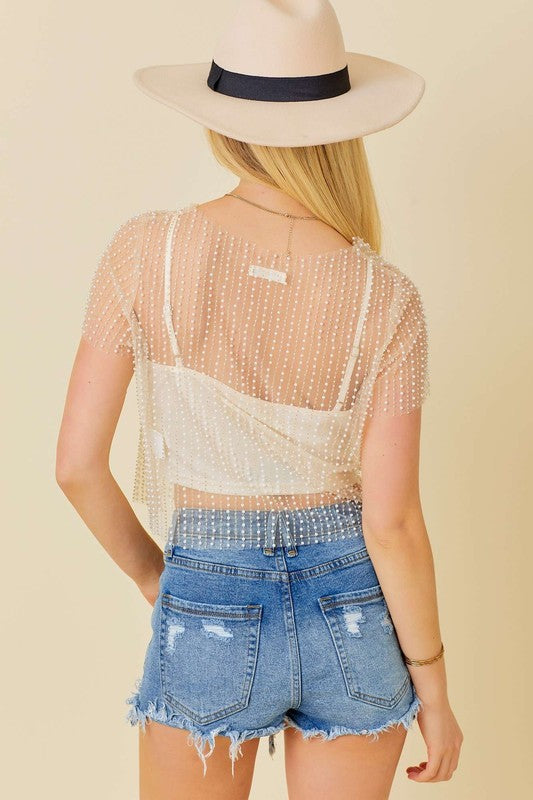 The ‘Pearl Beaded Short Mesh Top’