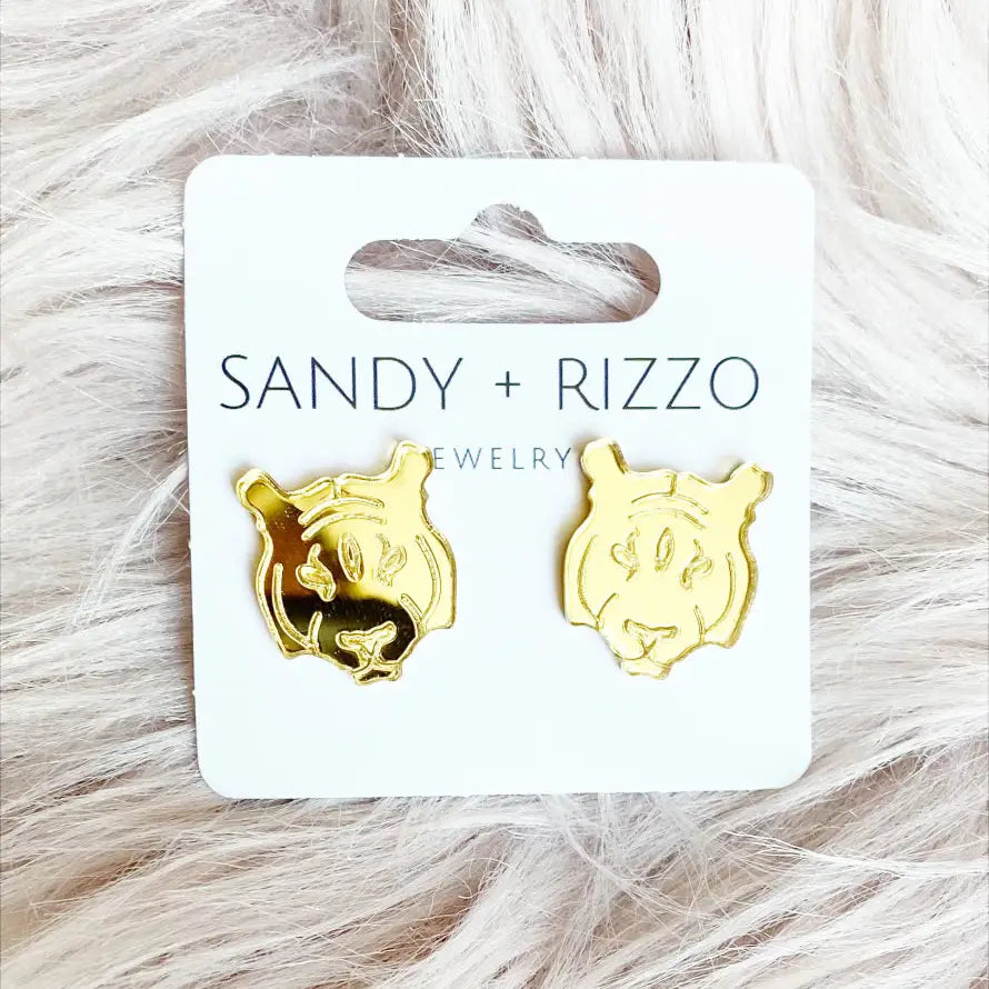 Sandy + Rizzo 'Small Golden Tiger Stud Earrings'