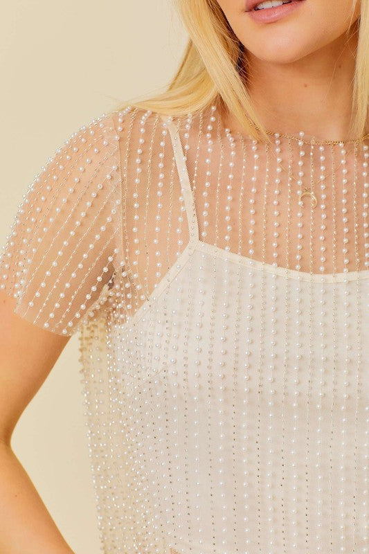 The ‘Pearl Beaded Short Mesh Top’