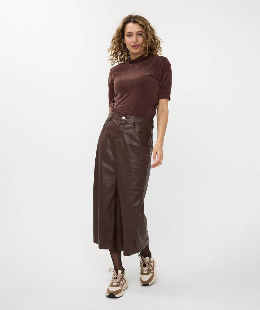 Esqualo ‘Vegan Leather Long Slit Skirt’