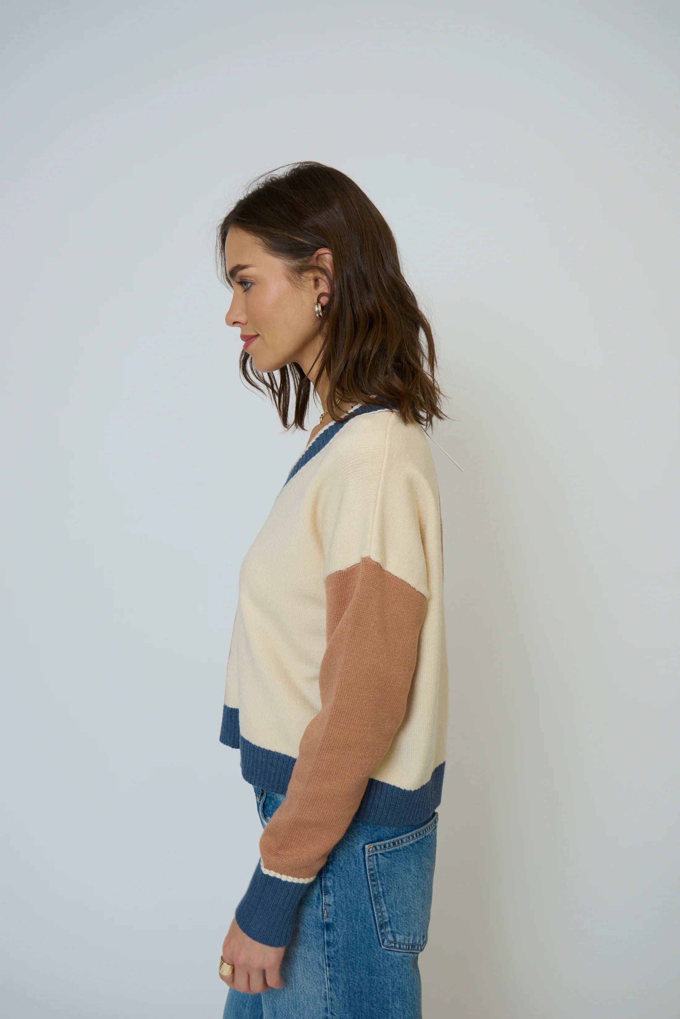 Central Park West 'Myra Colorblocked V Neck Sweater'