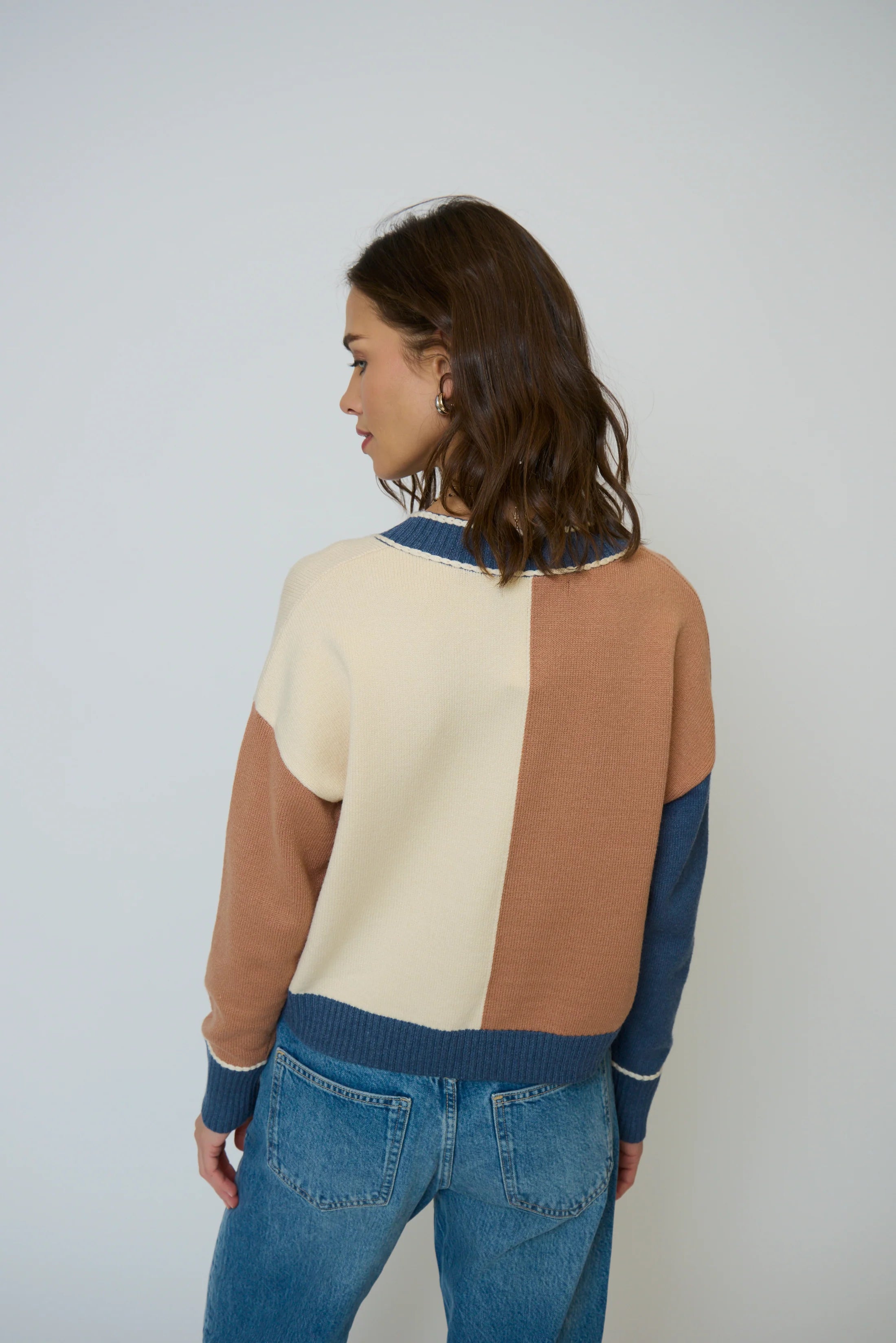 Central Park West 'Myra Colorblocked V Neck Sweater'