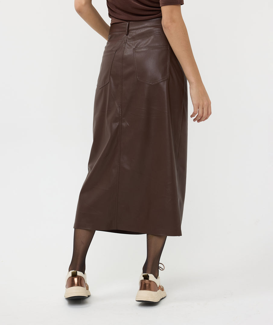 Esqualo ‘Vegan Leather Long Slit Skirt’