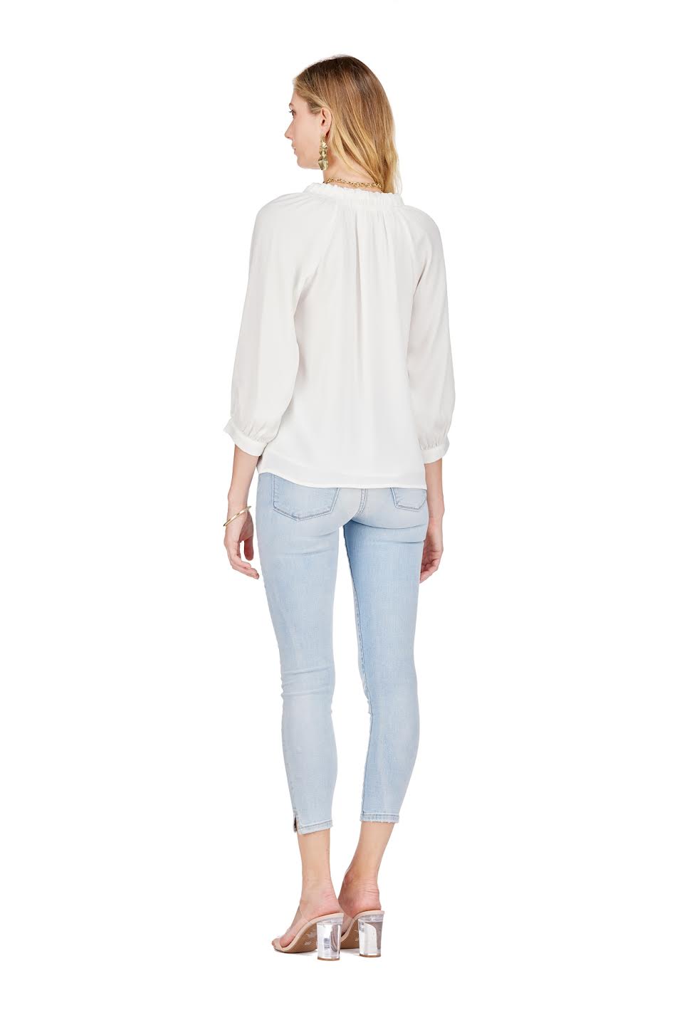 Jade ‘Ruched Neck Peaseant Top’