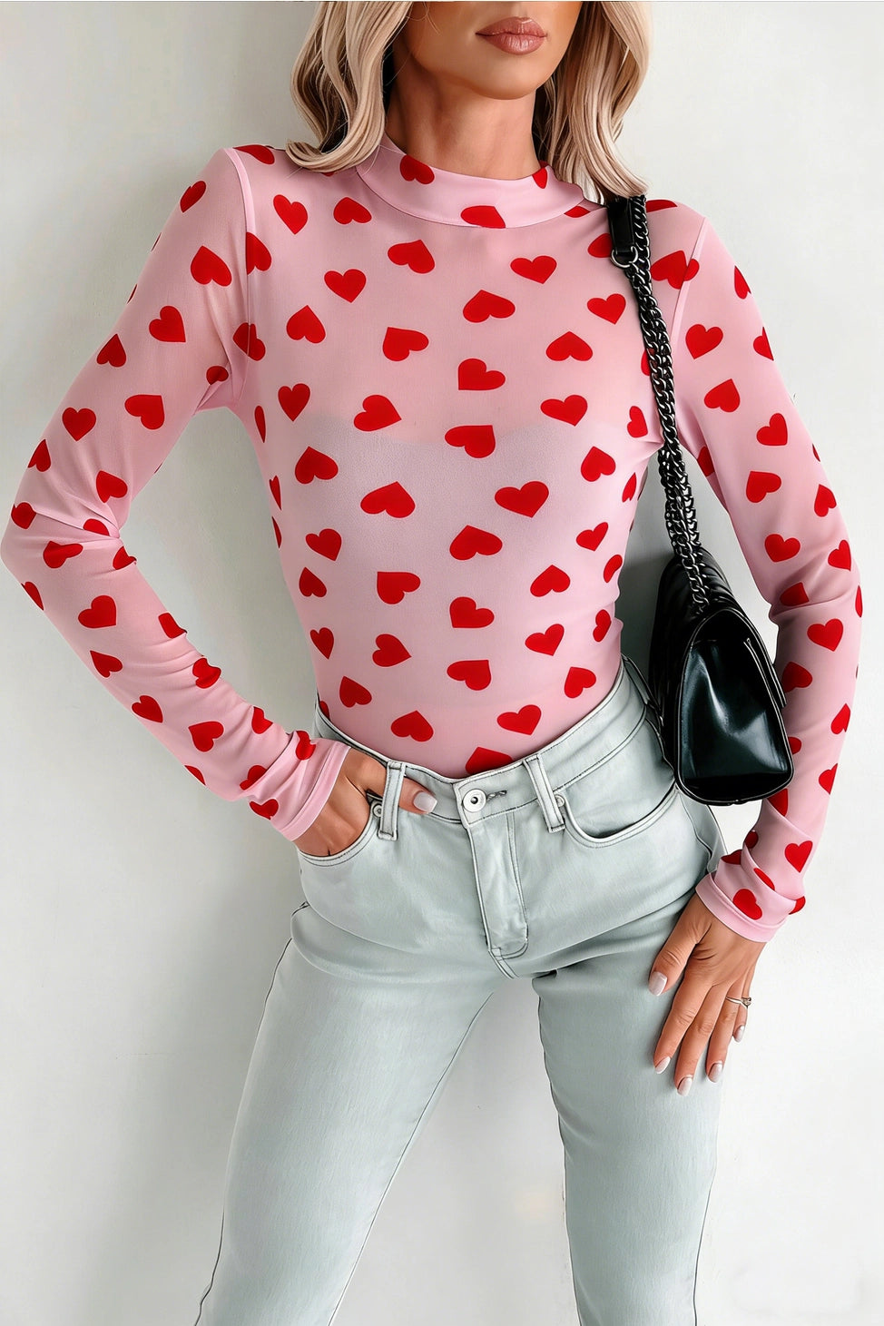 The 'Heart Mock Neck Sheet L/s Top' – Cha Boutique