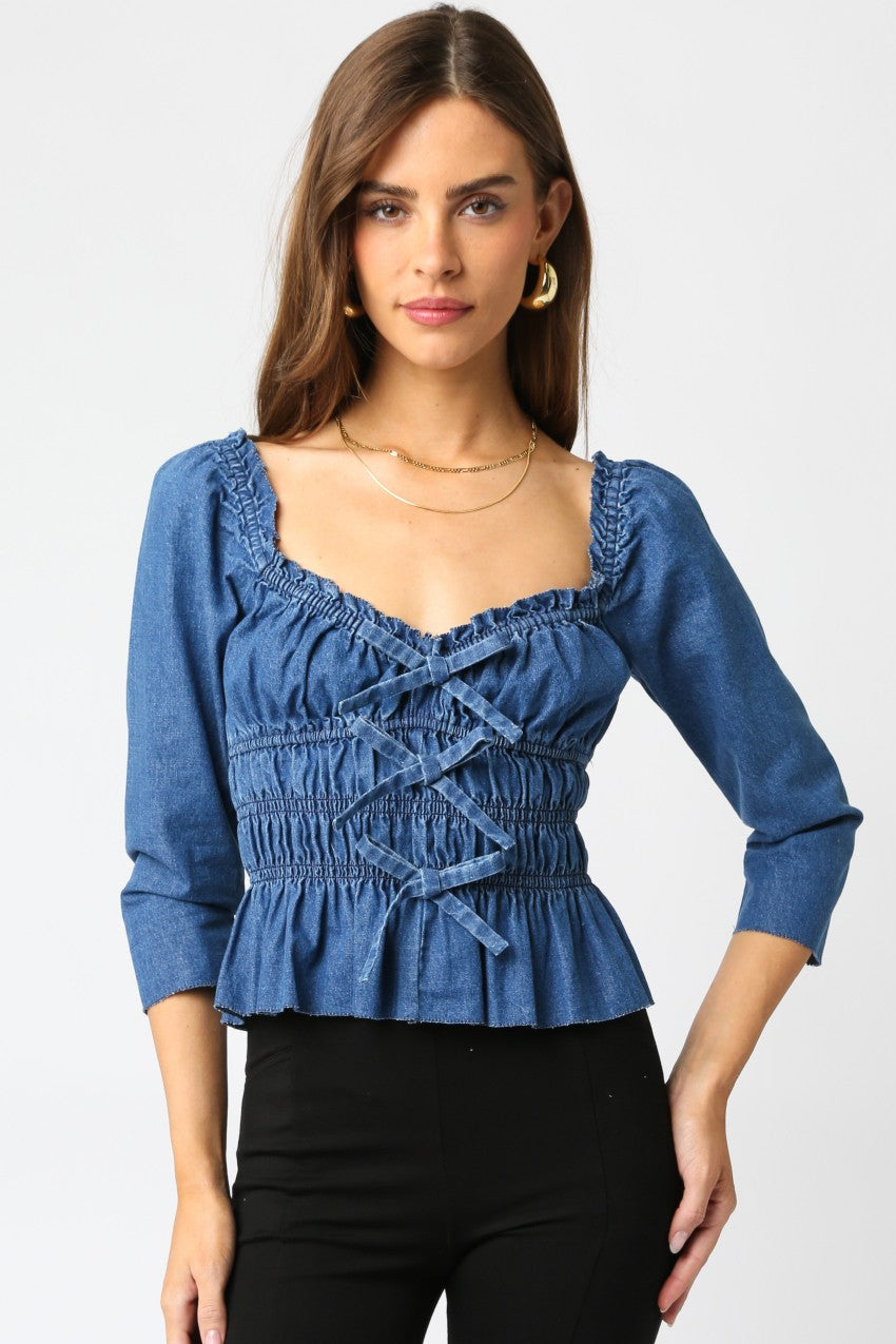 The ‘Mila Denim Ruffle Blouse’