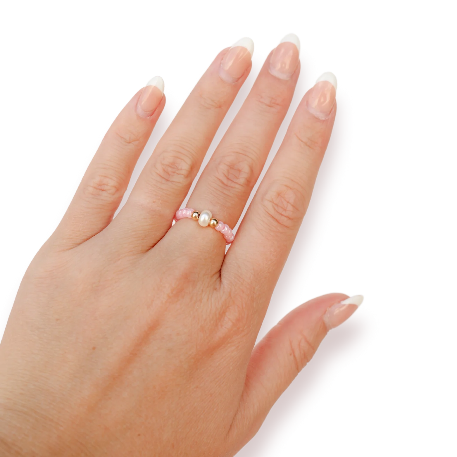 Beaded Blondes ‘Pastel Pink Pearl Ring’