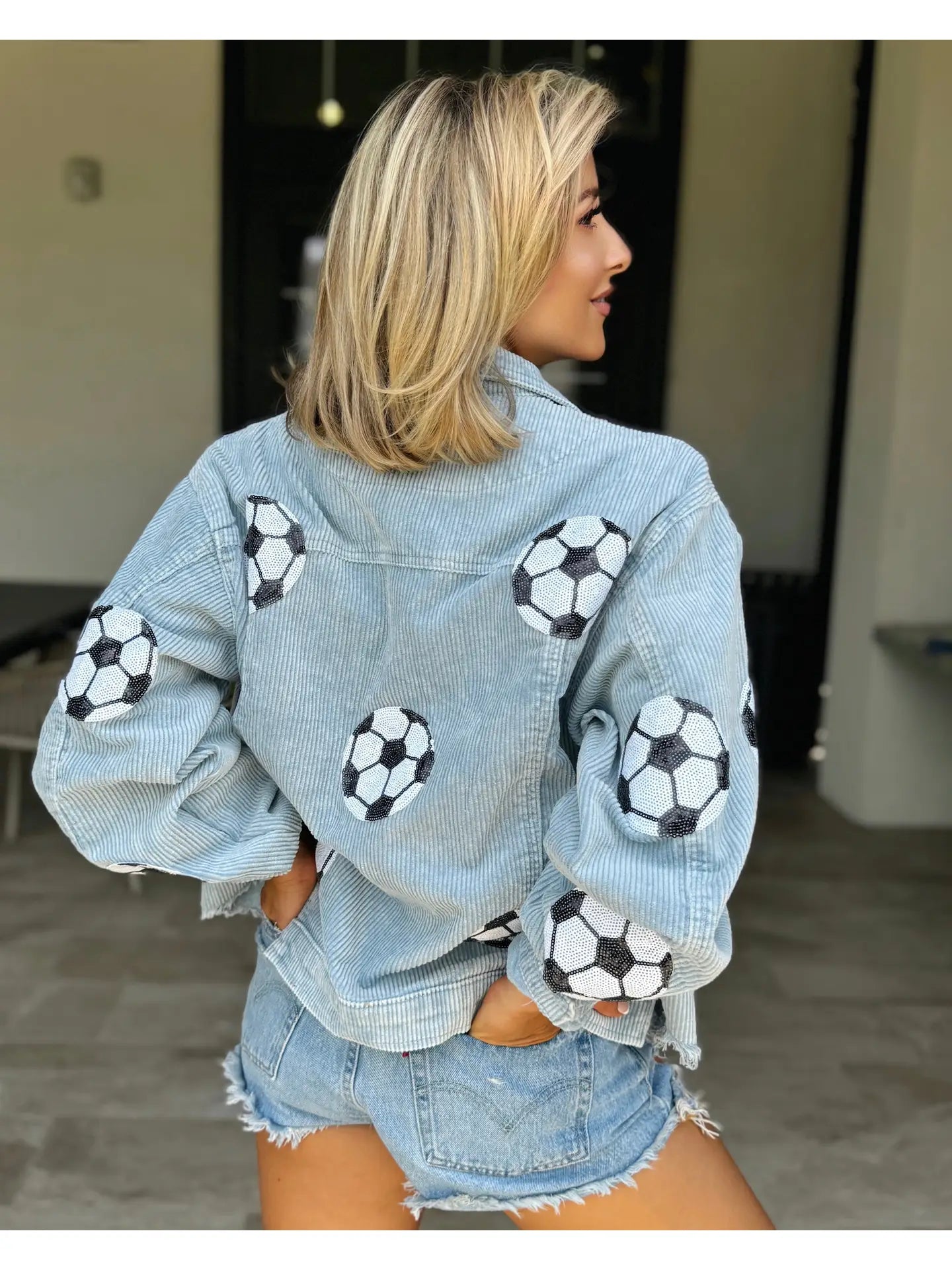 The ‘Cordoroy Sequin Soccer Jacket’